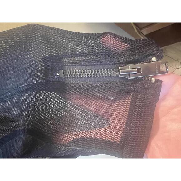 DKNY Silk Black Mesh Women's Moto Bomber Jacket Pockets Zippers Size Medium - Picture 10 of 10